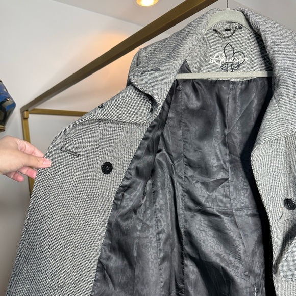 GUESS Tweed Pea Coat Womens M Gray Black Double Breasted Jacket Y2K Academia 00s - Picture 4 of 5